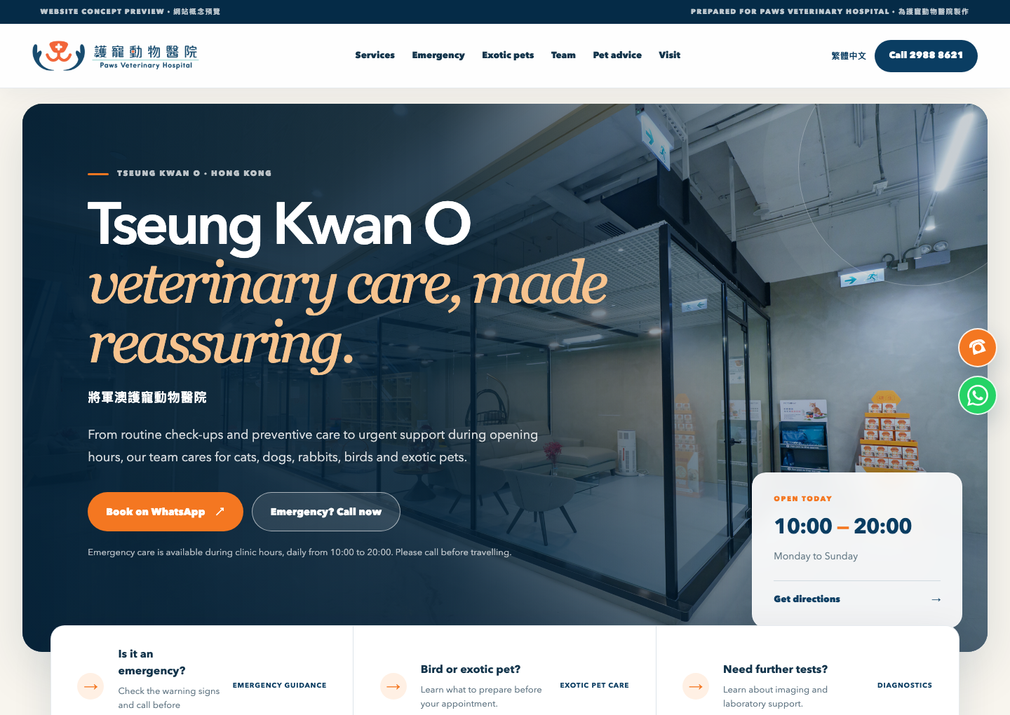 Live Paws Veterinary Hospital demo homepage on the CTRL the Click domain